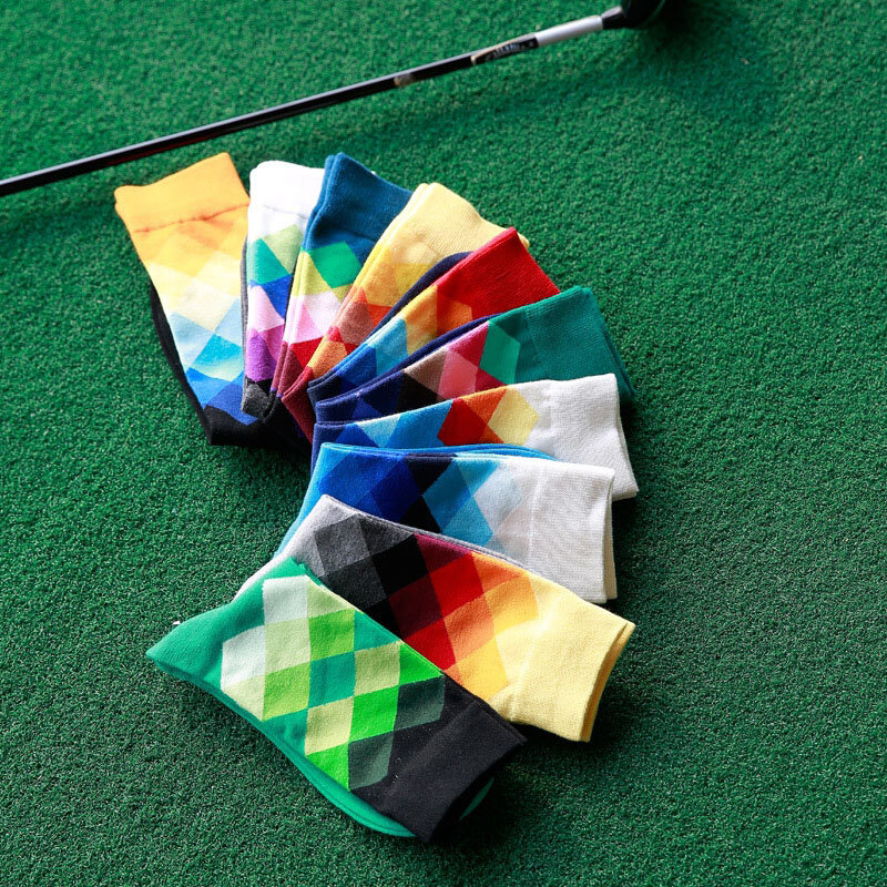 5 Pairs Male Tide Brand Happy Socks Gradient Color Summer Style Cotton Wedding Sock Men's Knee High Business Socks Man Sox Meias