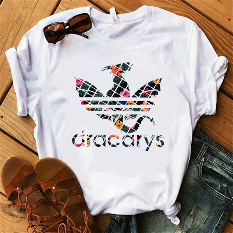 Dracarys 게임 왕좌 여성 T 셔츠 여성 여름 2019 드래곤 인쇄 Tshirt 화이트 캐주얼 플러스 크기 Streetwear 패션 T-셔츠