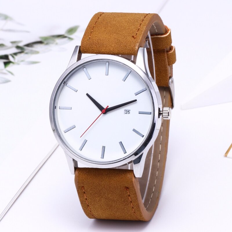 Moda proste męskie zegarki kompletny zegarek na rękę z kalendarzem męskie biznes brązowy skórzany zegarek kwarcowy mężczyźni relogio masculino