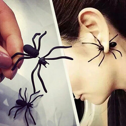 Funny Weird Black Spider Ear Stud, Punk Style Earring, Jewelry for Boy and Girl, New and Fashionable, 1 PC