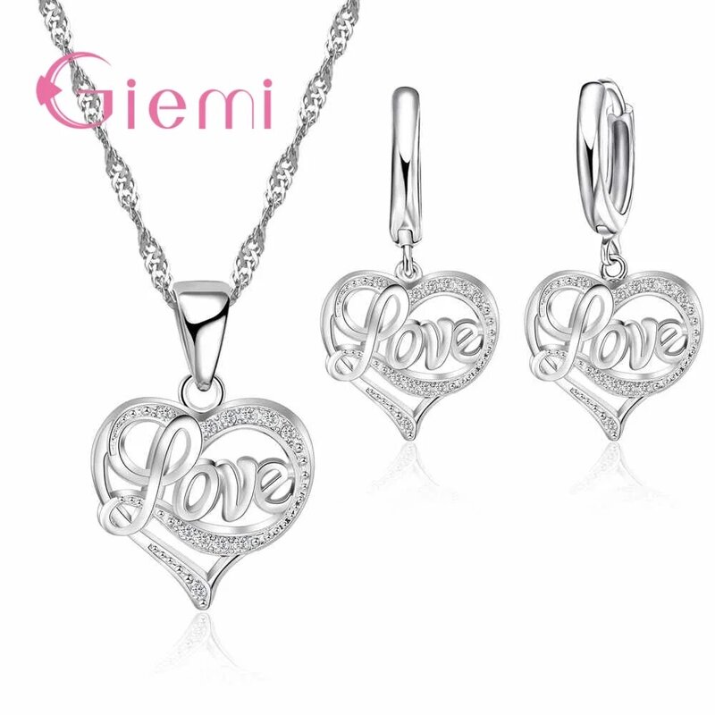 Lower Price Hot 925 Sterling Silver  Necklace Earrings Jewelry Sets for Wedding Bridal Women Elegant Heart Bijoux Gifts