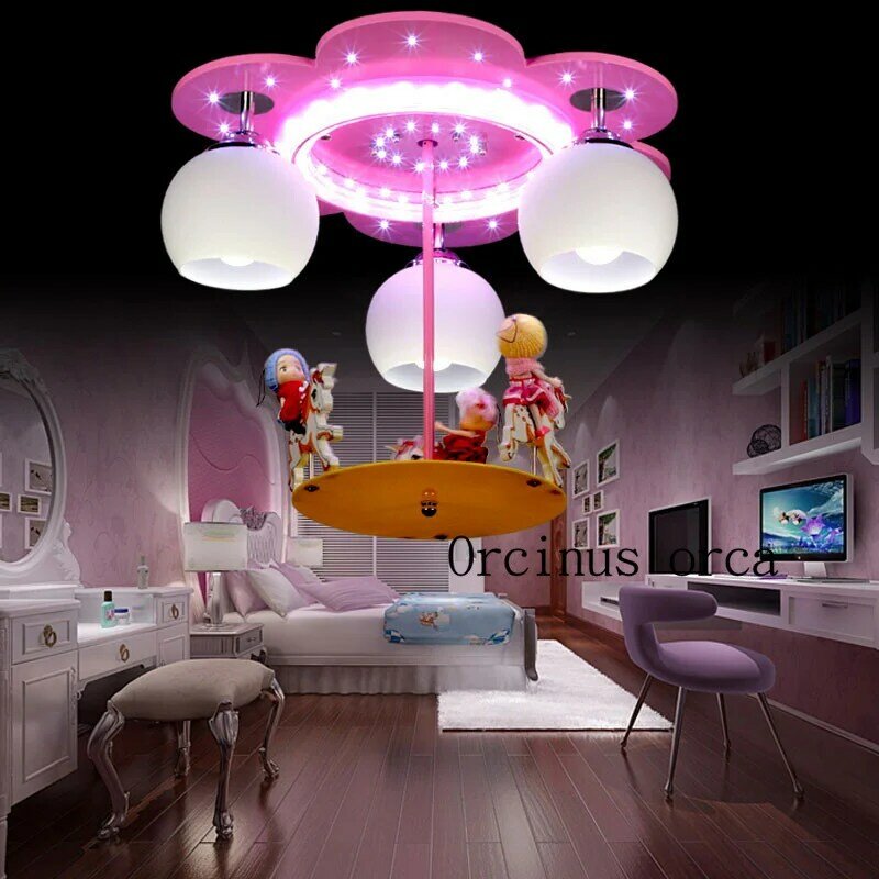 เด็กไฟสาวเจ้าหญิงสีชมพูห้องนอน Eye Care ประหยัดพลังงาน Carousel การ์ตูนเด็กห้อง Dome LIGHT