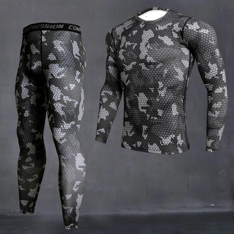 Mannen Camouflage Thermische Ondergoed Set Lange Onderbroek Winter Thermisch Ondergoed Base Layer Mannen Sport Compressie Lange Mouw Shirts