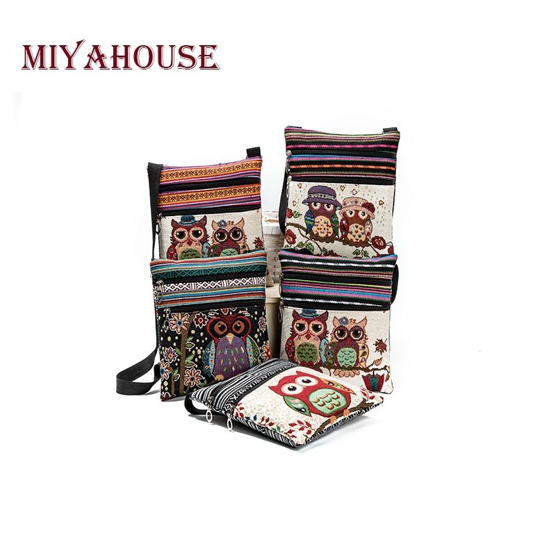 Miyahouse Casual Kleine Dubbele Rits Tas Vrouwen Cartoon Uil Gedrukt Flap Bag Schoudertas Dames