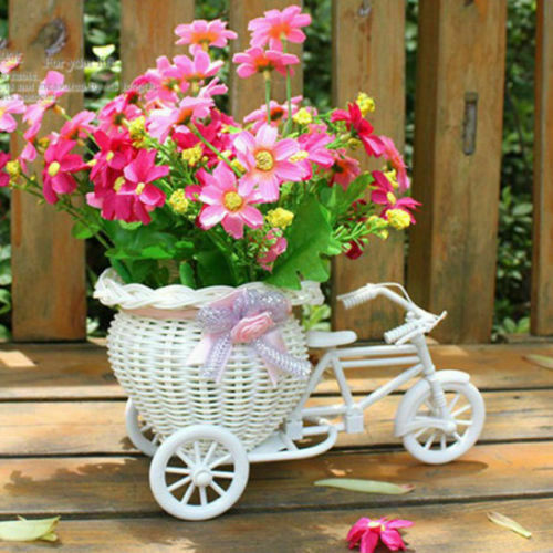 2019 ใหม่จักรยานตกแต่งดอกไม้ตะกร้าใหม่ล่าสุดพลาสติกสีขาว Tricycle จักรยานดอกไม้ตะกร้าตกแต่งหม้อ