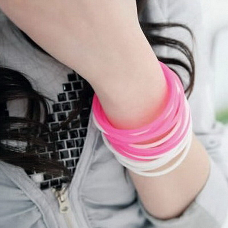 10pcs Women's Fashion Candy Color Rubber Hair Bands Elastic Hair Ties Silicone Hairband Scrunchies Bracelet Girls Accessories