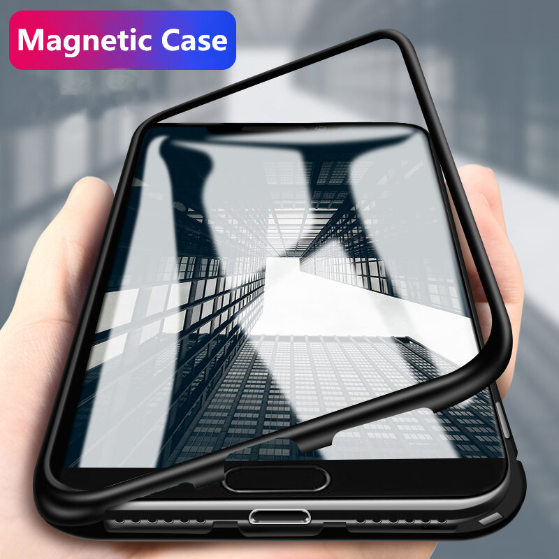 Magnetic Case for OnePlus 7 7Pro Pro 6T Metal Frame Magnet Flip Cover for One Plus 6T 5T Cover for Oneplus 6 6t Glass Back Cover