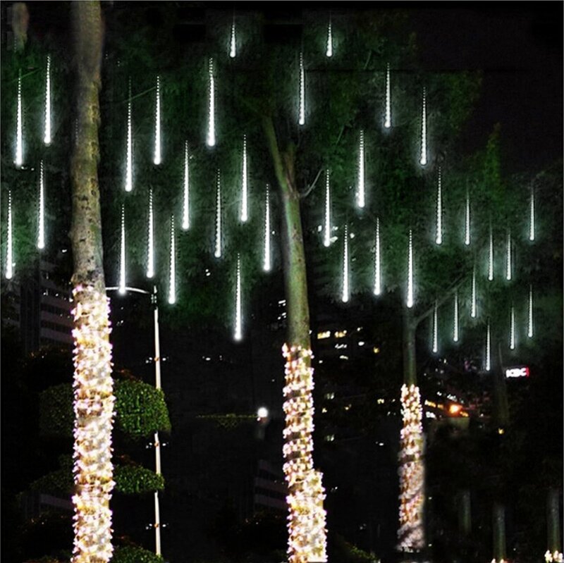 Đèn LED Sao Băng Mưa Ống 30Cm 8 Ống Giáng Sinh Dây Đèn Chống Nước Nhà Tiệc Sân Vườn Trang Trí Đám Cưới EU/phích Cắm US