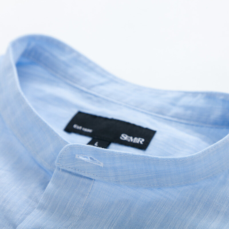 SEMIR Mens Collarless Shirt with Chest Pocket Men Regular Fit Short Sleeve Shirt 100% Cotton Mens Casual Shirts Male Top Summer