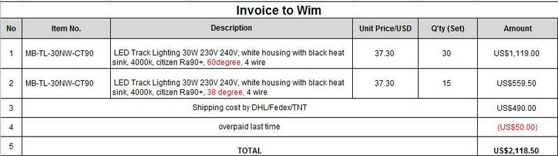Invoice to Wim