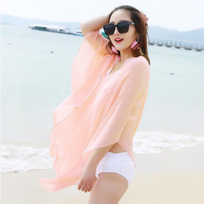 Musim Panas Kemeja Sifon Sunscreen Beach Bloues Wanita Kasual Baju Menutupi Atasan Cardigan Perspektif Blus Wanita 5 Warna