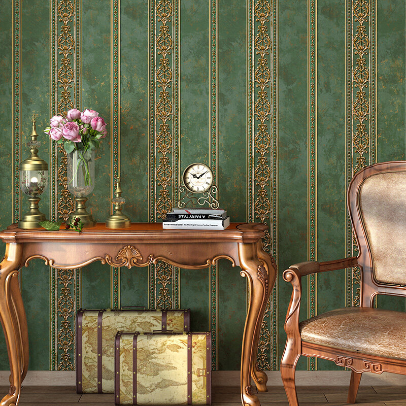 Papel de parede não tecido da flor pastoral 3D, estilo europeu verde, quarto, sala, sofá, papel de parede do fundo da tevê, a & b