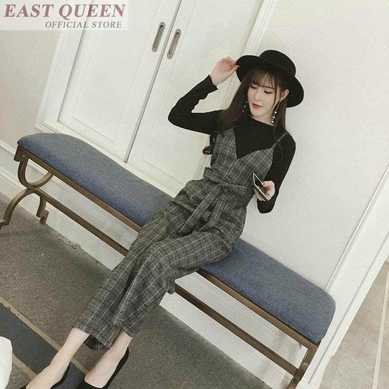 Women jumpsuits 2019 plaid overalls for woman elegant ankle-length pants office high waist belted jumpsuit rompers DD564 L