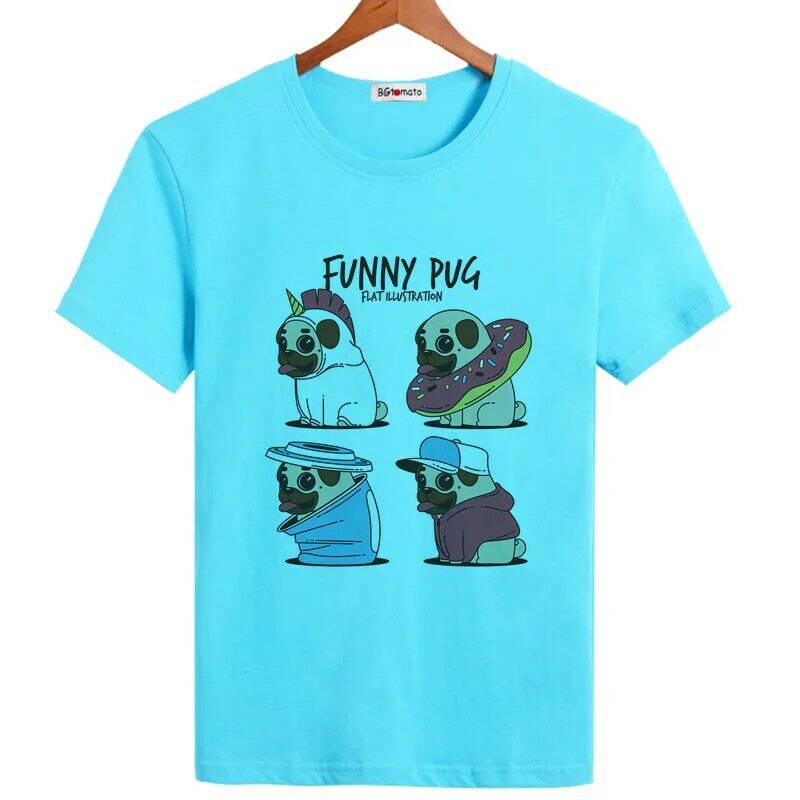 T-shirt pour hommes, nouveau style, décontracté, hip hop, avec imprimé de carlin amusant, de chien de dessin animé, offre spéciale
