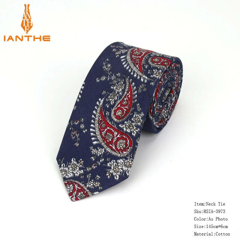 Cravates à imprimé cachemire pour hommes, 100% coton, cravate étroite, mince, maigre, fleur étroite, tout neuf