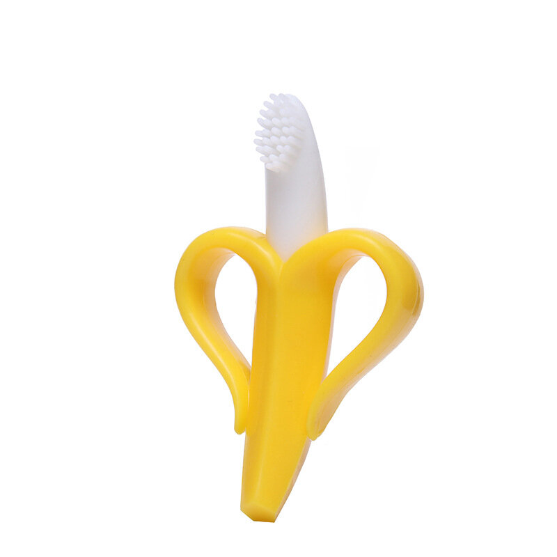 Escova de dentes de silicone para bebê, formato de banana, escova de dentes para treinamento, sem bpa, anel de silicone para morder, cuidados odontológicos