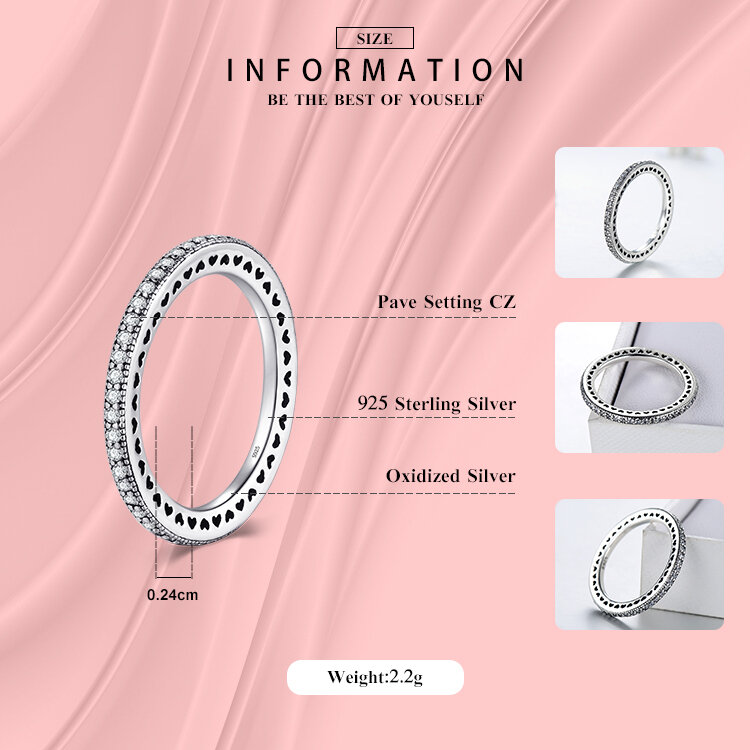 Modian Autentik 925 Perak Murni Cincin Hati Jernih CZ Mode Stackable Antik Klasik Mewah untuk Wanita Hadiah Pertunangan