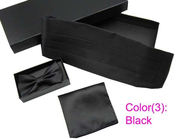 1 zestaw Cummerbunds łuk krawat i kieszeń kwadratowy na ślub Graduation, 16 kolorów do wyboru