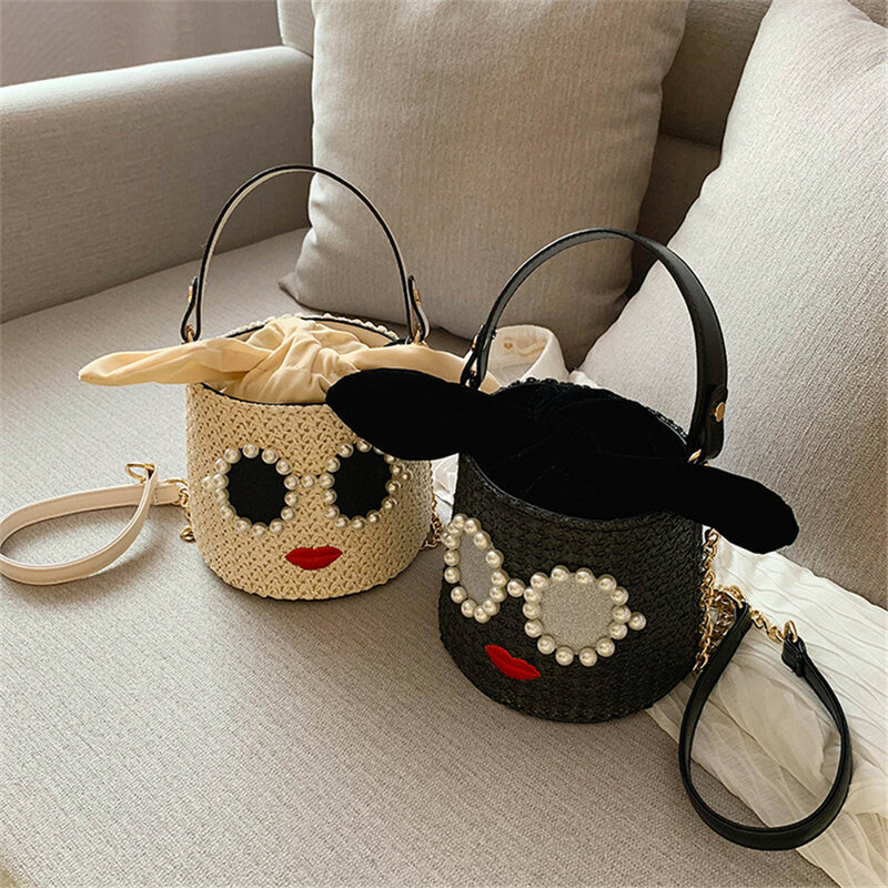 TOYOOSKY Cute Small Straw Bucket Bags For Women 2020 Summer Crossbody Bags Lady Travel Purses and Handbags Female Shoulder Bag