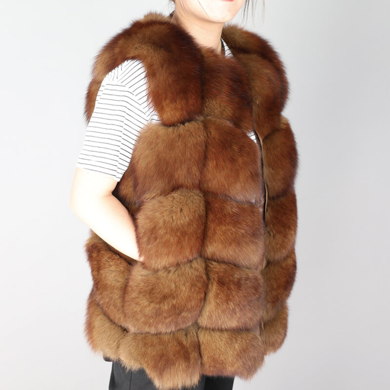 Maomaokong2021, Зимний новый меховой жилет из натурального Лисьего меха, модный жилет из натурального Лисьего меха, женская одежда с круглым вырезом