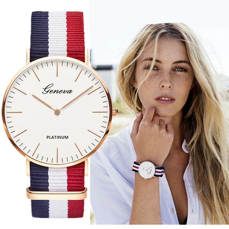 แฟชั่นคลาสสิกแถบไนลอนผู้หญิงนาฬิกาแบรนด์หรูผู้ชาย Quartz นาฬิกาข้อมือนาฬิกาเลดี้นาฬิกา Montre Femme Horloge Saat นาฬิกา
