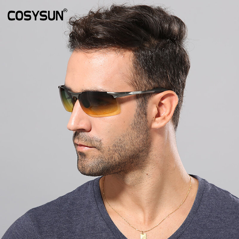 COSYSUN-gafas de sol polarizadas con visión diurna y nocturna para hombre, lentes de conducción antideslumbrantes, de aleación de aluminio y magnesio, 817