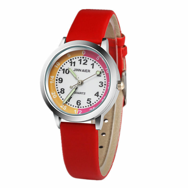 Классические детские модные часы с цифровым циферблатом, простые дизайнерские розовые небесно-голубые кожаные школьные кварцевые часы для...