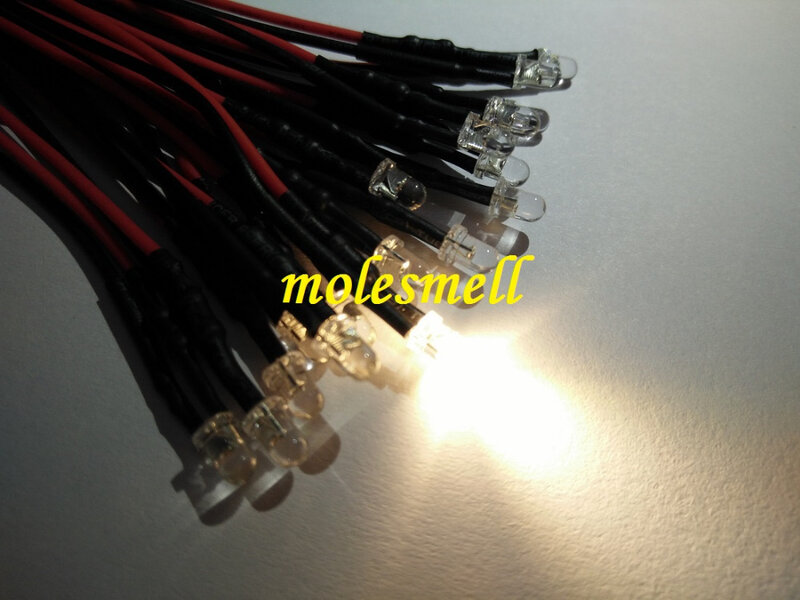 500 Buah 3Mm 12V Putih Hangat Sejernih Air Bulat Lampu LED Set Lampu Pra-kabel 3Mm 12V DC Kabel