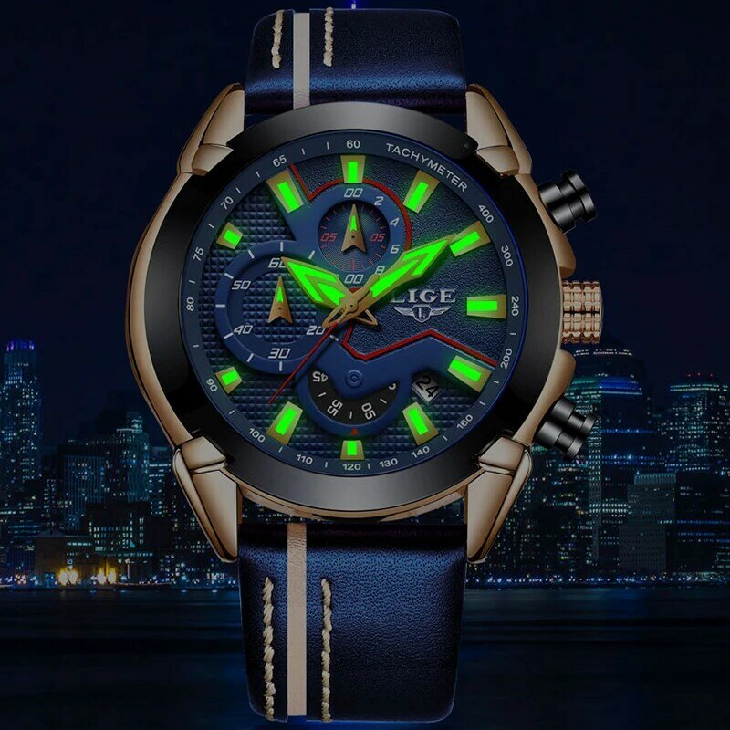 LUIK Nieuwe Heren Horloges Top Luxe Quartz Horloge Blauw Casual Lederen Militaire Horloge Mannen Waterdichte Sport Klok Relogio Masculino