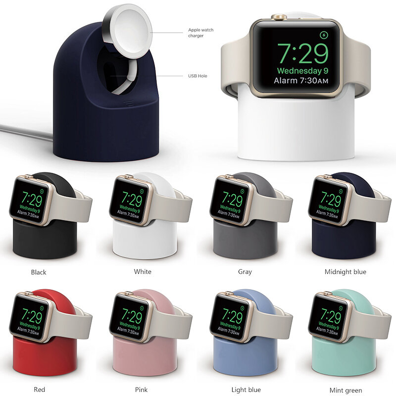 Soporte de carga para Apple watch Series 1, 2, 3, 4, 44mm, 42mm, 40mm, 38mm, soporte de silicona para iWatch, soporte de escritorio