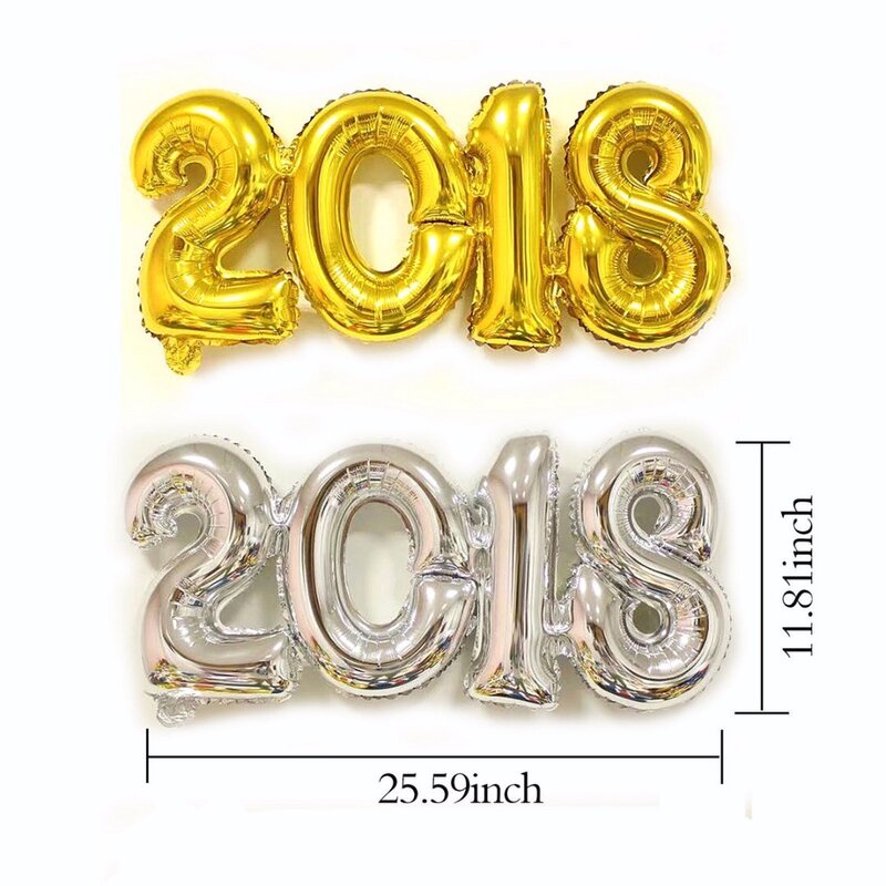 2018ใหม่ Diy ฟอยล์บอลลูนเทศกาล Happy New Year Party Room ตกแต่งทองเงิน