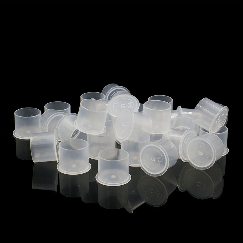100個使い捨てmicroblading着実なプラスチック製インクカップ4サイズアートメイク顔料クリアホルダー容器キャップ