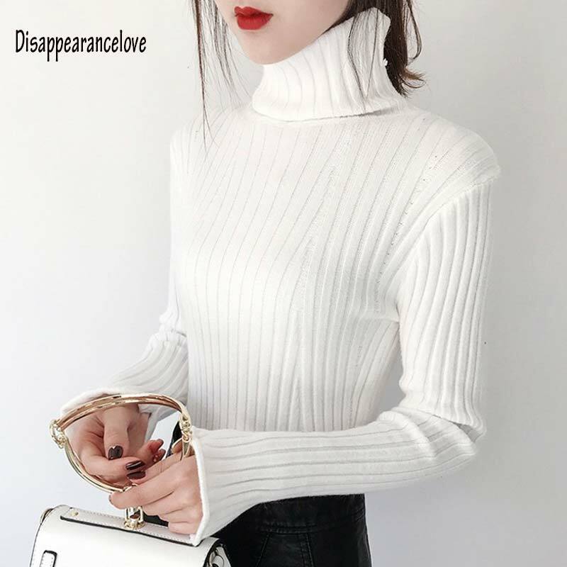 Kobiet moda biały czarny szary żebrowany kaszmirowy sweter kobiet z długim rękawem jesień zima ciepły sweter z golfem sweter z dzianiny