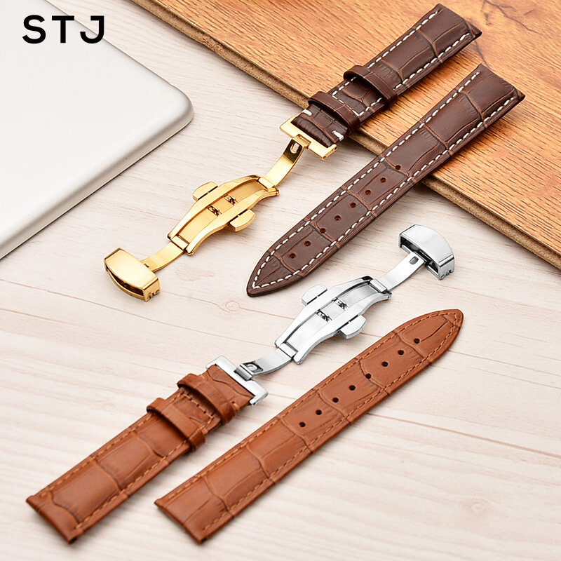 Bracelet de montre en cuir véritable veau STJ 16mm 18mm 19mm 20mm 21mm 22mm 24mm bracelet de montre en Alligator pour Tissot Seiko