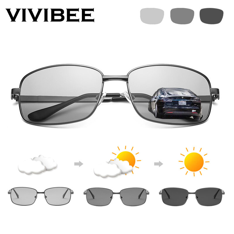 VIVIBEE-Lunettes de soleil polarisées photochromiques rectangulaires pour hommes et femmes, sélection de conduite automobile sûre, lunettes de soleil masculines