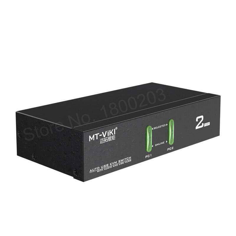MT-Viki Desain Baru Kelas Tinggi VGA USB KVM Beralih 2 Port Hotkey Kabel Remote Control dengan Kabel Audio Mic Asli Power Adapter