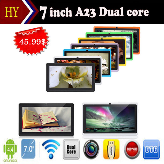 Dhl versand kostenfrei 5 teile/los q88 all winner a33 quadl core 1,5 ghz android 4,4 4gb dual kamera 2800mah tablet pc 9 farben