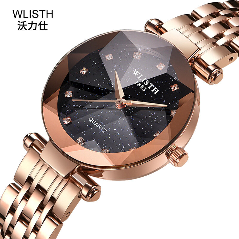 Relógio de pulso com design estrelado para mulheres, relógio de quartzo, impermeável, tendência da moda, marca top, 2019