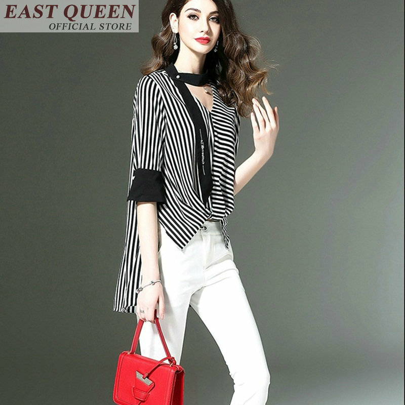Women blouses striped feminine shirts half flare sleeve v-neck elegant casual office ladies blouse high quality tops DD677 L