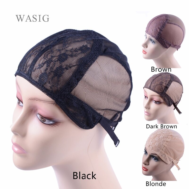 Topi Wig untuk membuat Wig, 1 buah topi Wig tenun tanpa lem di belakang dapat disesuaikan tali rambut