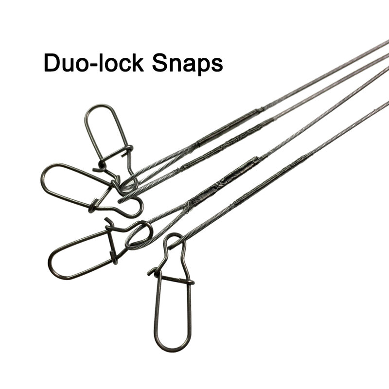 30 sztuk 35lb żyłka drut stalowy lider z krętliki Duo-Lock Snap akcesoria wędkarskie srebrny Leadcore smycz 25/32cm