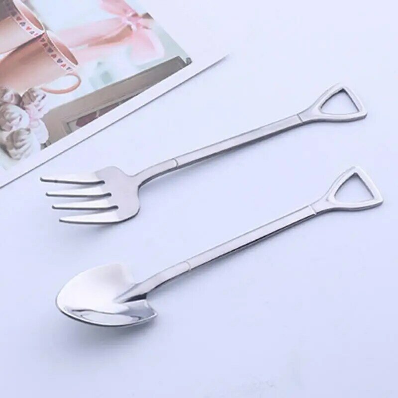 1Pc Novelty Gift Tableware Metal Fork Spoon Travel Cutlery Cute Shovel Shape Fork Picnic Set Gift for Child Dinnerware A25