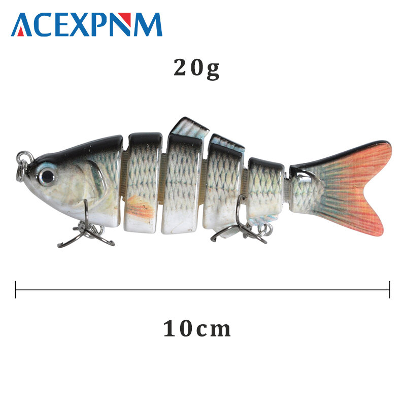 Leurre rigide de pêche réaliste à 6 segments, avec yeux 3D, Crankbait, avec 2 hameçons triples, nouveau modèle de 2019, 10cm, 20g