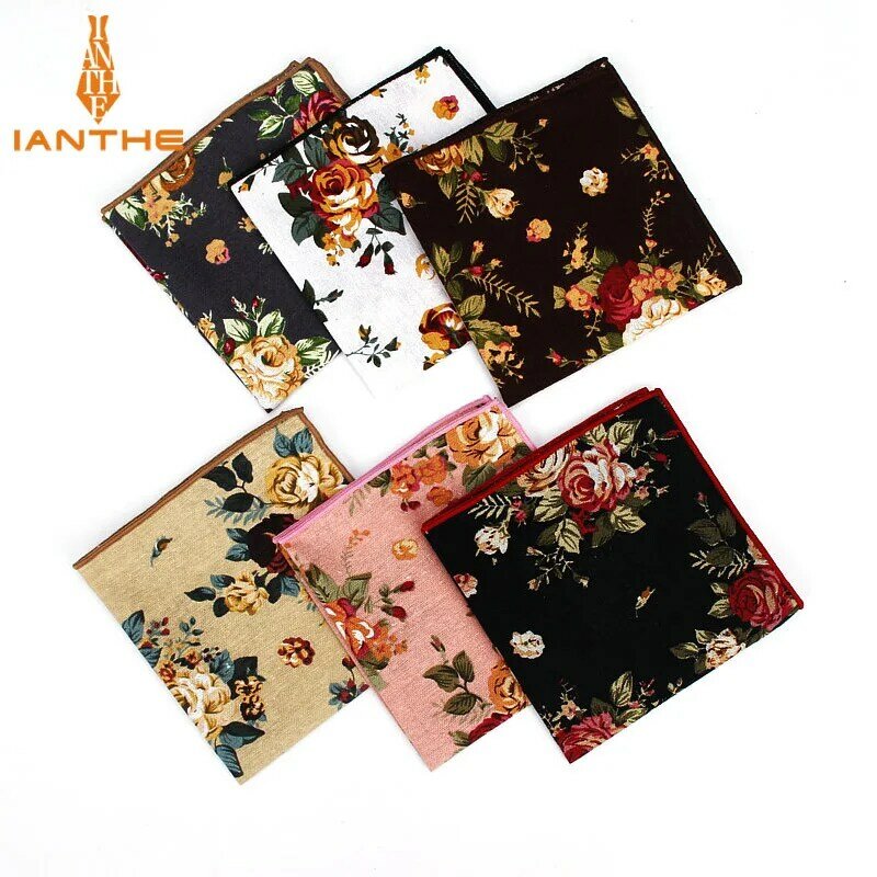 Men's Suits Linen Handkerchiefs Woven Floral Printing Pocket Square Hankies Men's Business Casual Square Pockets Hanky Towel