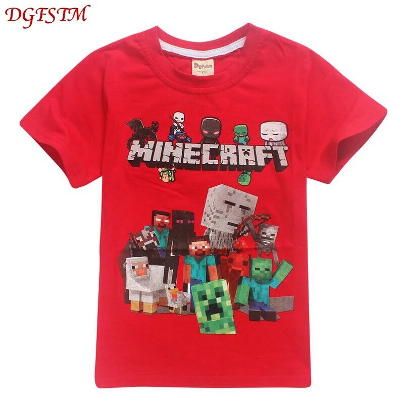 Camiseta de manga corta de niño de dibujos animados de 2018 algodón de moda 3D Impresión de Minecraft patrón de ropa para niños camiseta de ropa de 6-14 y