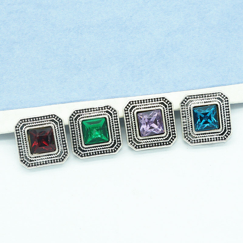 New KZ9066 Beauty 10pcs mixed color Square rhinestone pattern 12MM snap buttons fit snap bracelet jewelry wholesale