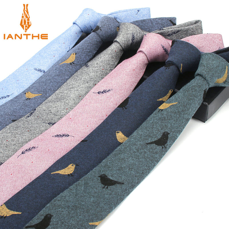Corbata informal de algodón para hombre, corbatas de cuello de hoja para novio de boda, corbatas con estampado de pájaros, ropa clásica de negocios, 6cm, nueva marca