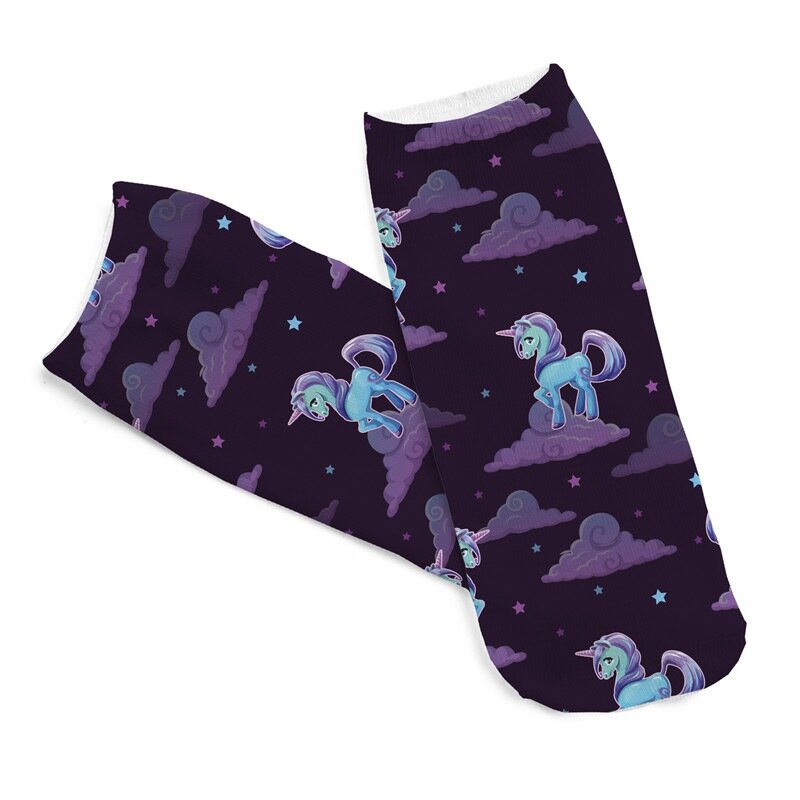 Calcetines con estampado digital 3D de unicornio púrpura oscuro de pollito para correr