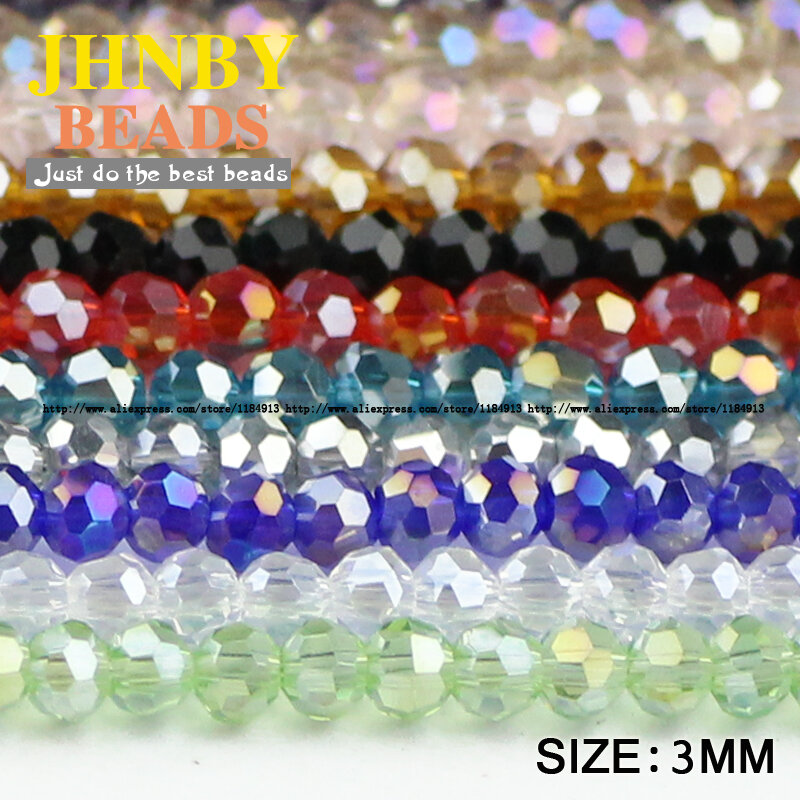Jhnby Bola Segi Austria Kristal Manik-manik 3 Mm 200 Pcs Top Kualitas Bulat Bentuk Bola Longgar Beads untuk Perhiasan Membuat gelang DIY