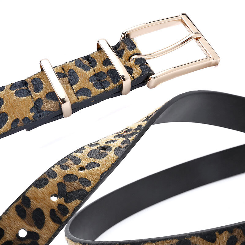 Cinturón femenino de crin de caballo para mujer, hebilla de Metal de oro rosa con patrón de leopardo, accesorios de cinturón de Pu, gran oferta